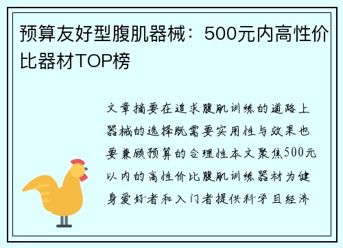 预算友好型腹肌器械：500元内高性价比器材TOP榜